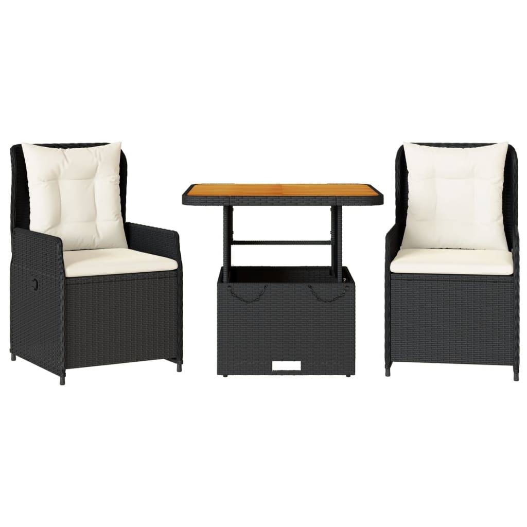 Salon de Jardin Balcon 2 Places Fauteuils Inclinables et Table Relevable Noir – ComfortXL Outdoor Living - Image 2