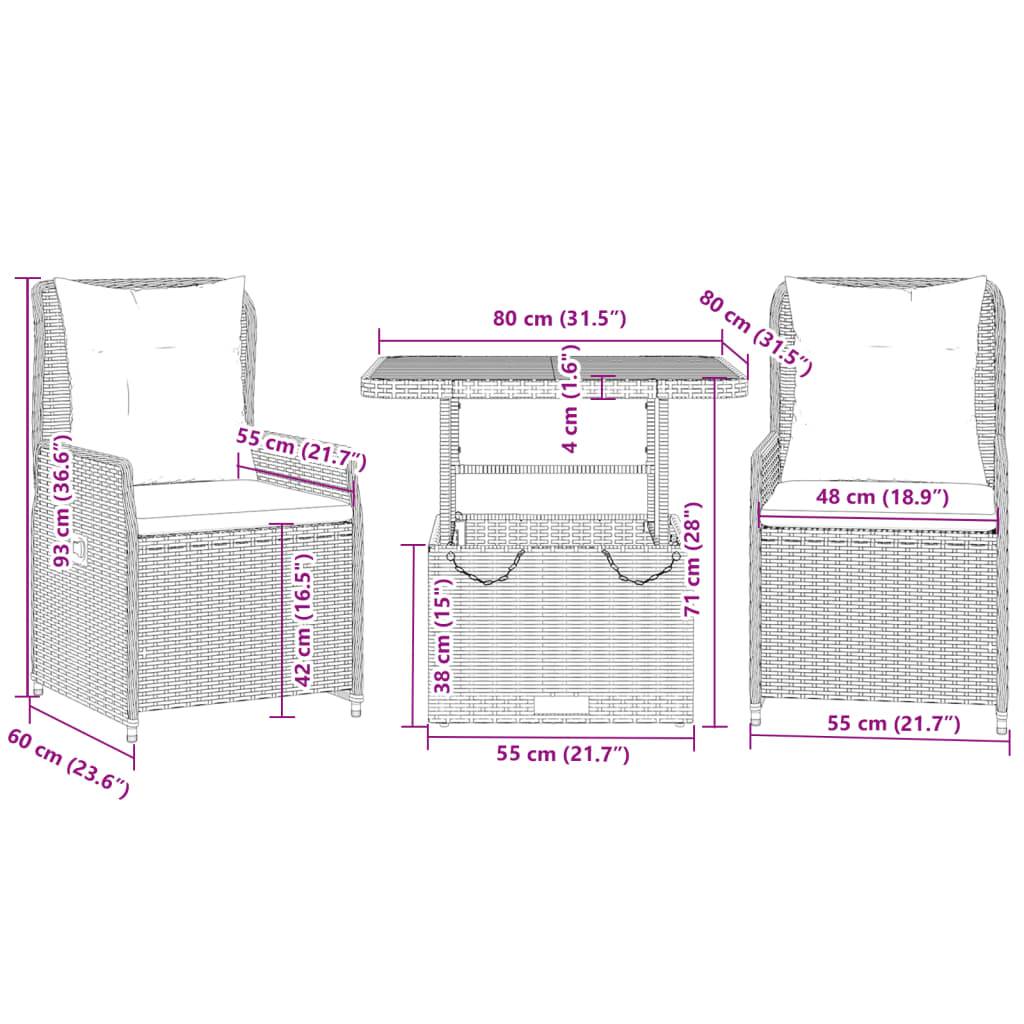 Salon de Jardin Balcon 2 Places Fauteuils Inclinables et Table Relevable Noir – ComfortXL Outdoor Living - Image 9