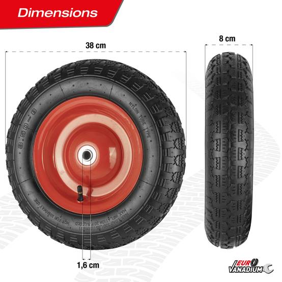 Sans Marque - Roue gonflable 380mm alésage 16mm pour brouette - Image 3
