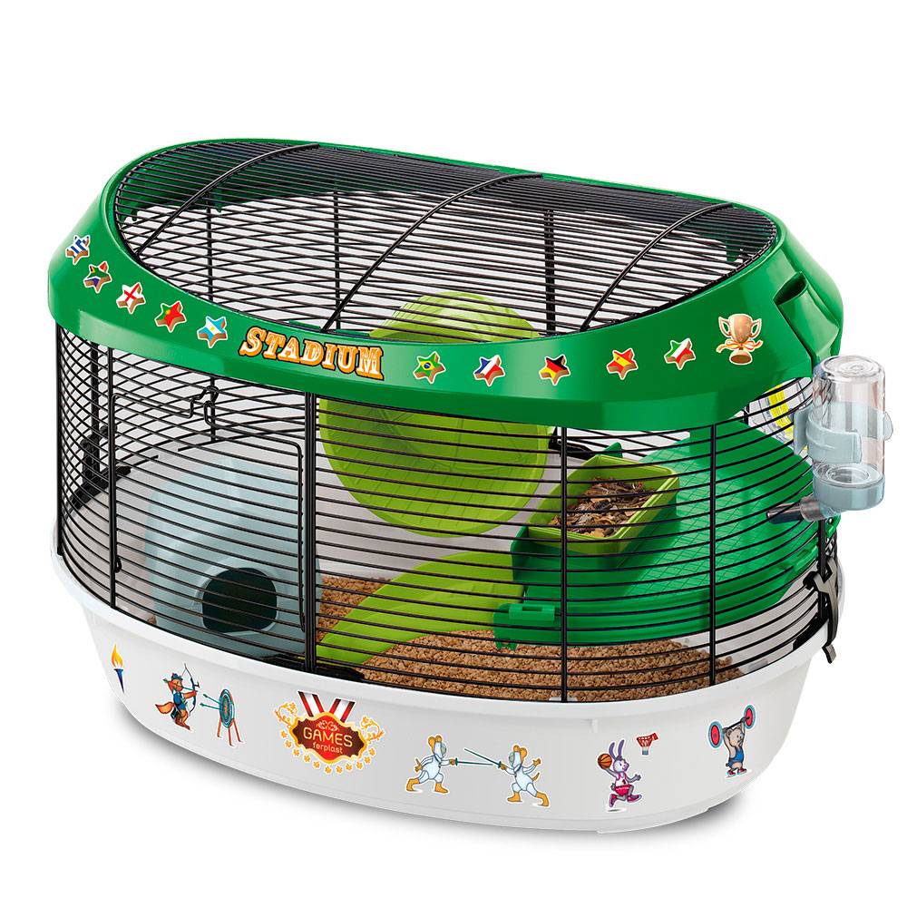 Ferplast - FERPLAST STADIUM Cage à Rongeurs pour Hamsters, Souris, en Métal, Accessoires inclus : Mangeoire, Abreuvoir, Maison, Roue, Etagère, Echelle, Stickers - Imagen 1