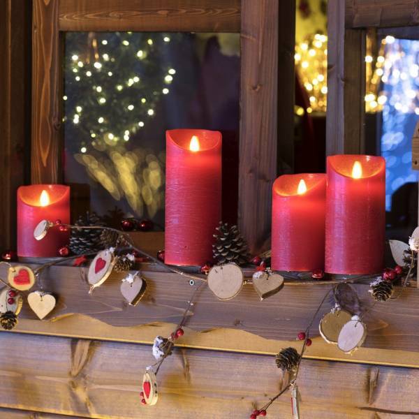 Lotti - Bougie LED cire véritable rouge à piles Flamme oscillante H15cm Blanc chaud Timer Lotti - Imagen 8