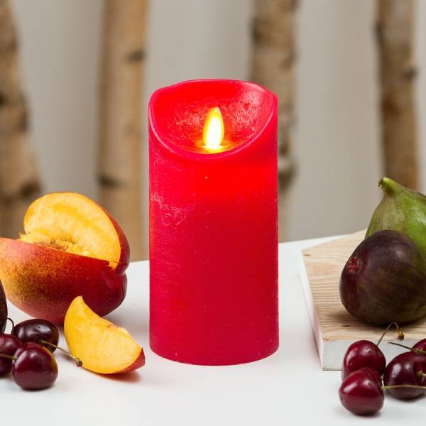 Lotti - Bougie LED cire véritable rouge à piles Flamme oscillante H15cm Blanc chaud Timer Lotti - Imagen 5