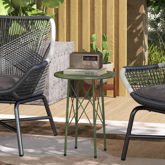 Table d'appoint ronde acier balcon jardin motif floral patins réglables vert - ComfortXL Outdoor Living - Image 4