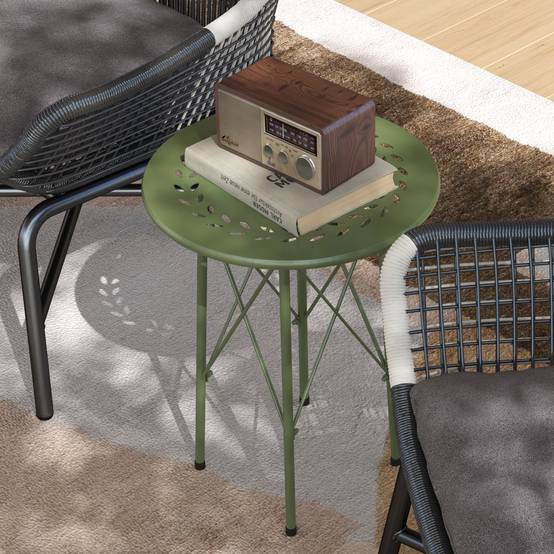Table d'appoint ronde acier balcon jardin motif floral patins réglables vert - ComfortXL Outdoor Living - Image 10