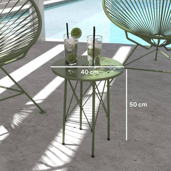 Table d'appoint ronde acier balcon jardin motif floral patins réglables vert - ComfortXL Outdoor Living - Image 5