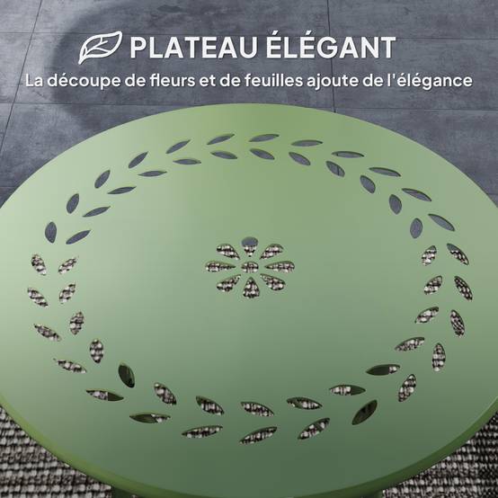 Table d'appoint ronde acier balcon jardin motif floral patins réglables vert - ComfortXL Outdoor Living - Image 6