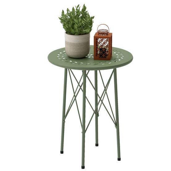 Table d'appoint ronde acier balcon jardin motif floral patins réglables vert - ComfortXL Outdoor Living - Image 1