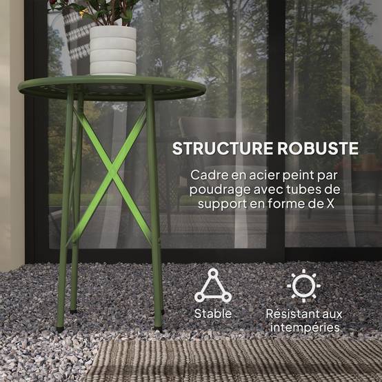 Table d'appoint ronde acier balcon jardin motif floral patins réglables vert - ComfortXL Outdoor Living - Image 7