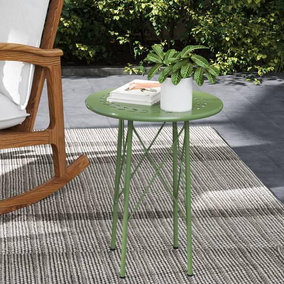 Table d'appoint ronde acier balcon jardin motif floral patins réglables vert - ComfortXL Outdoor Living - Image 3