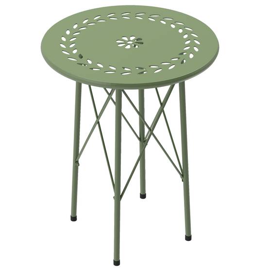 Table d'appoint ronde acier balcon jardin motif floral patins réglables vert - ComfortXL Outdoor Living - Image 2