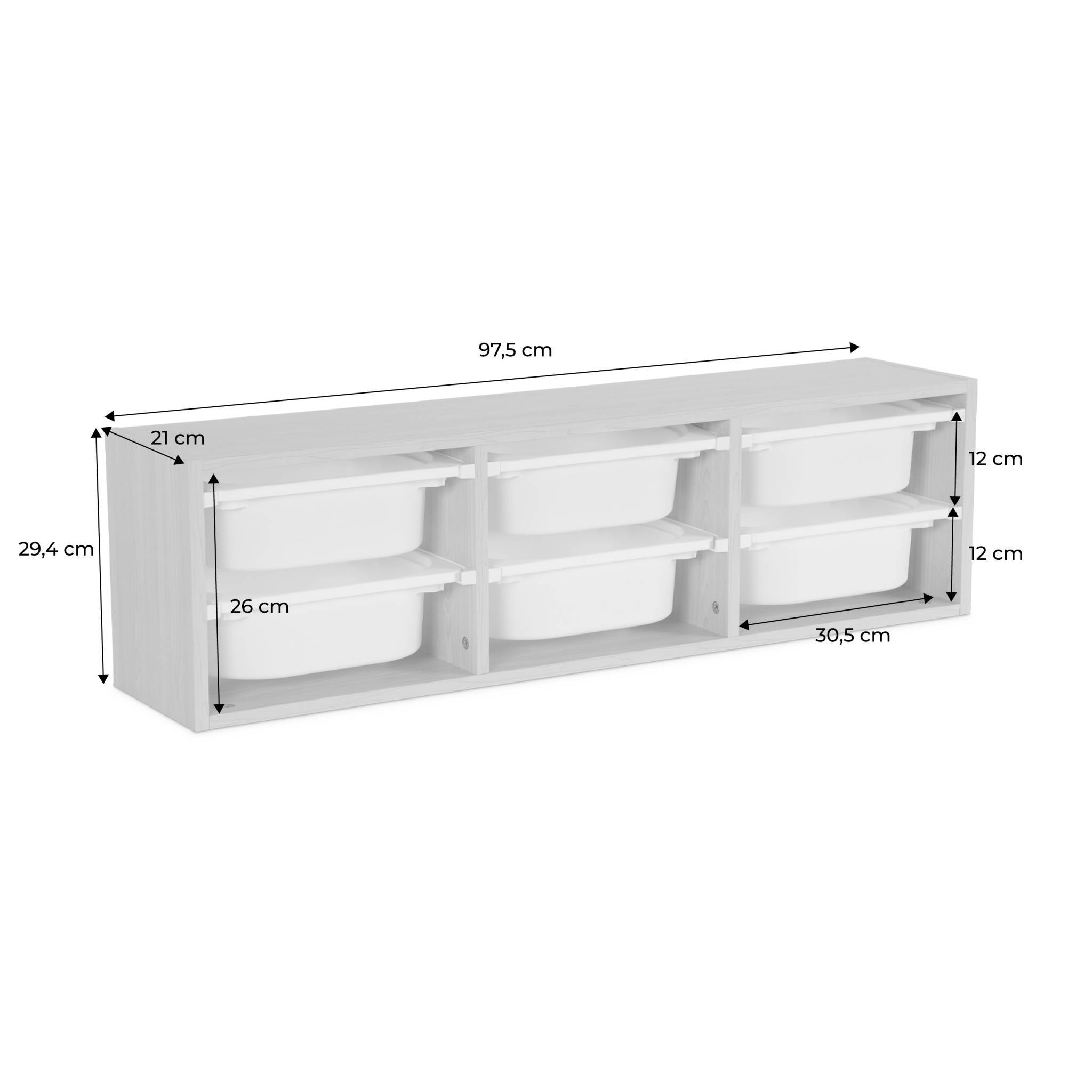 Meuble de rangement pour enfant. Naturel. 6 bacs en plastique