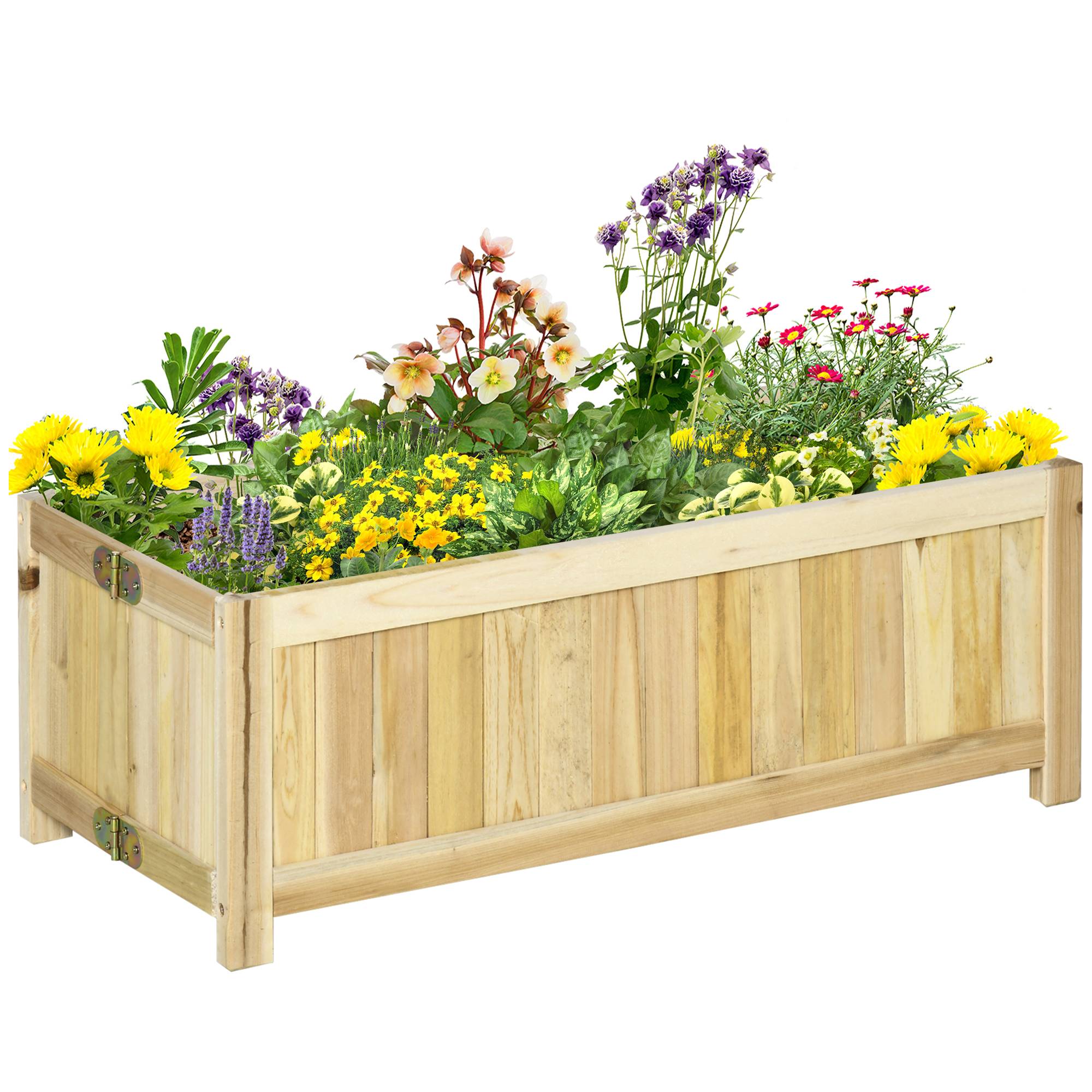 Jardinière pliable sur pied bois sapin balcon terrasse gain de place 70x30x25cm beige - ComfortXL Outdoor Living