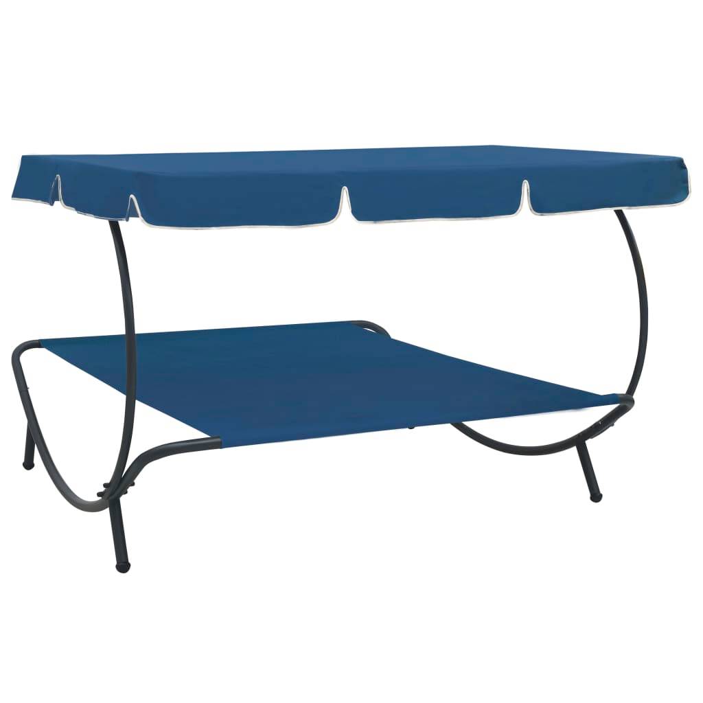 Helloshop26 - Lit de repos transat chaise longue d'extérieur 200 cm avec auvent bleu - Imagen 4