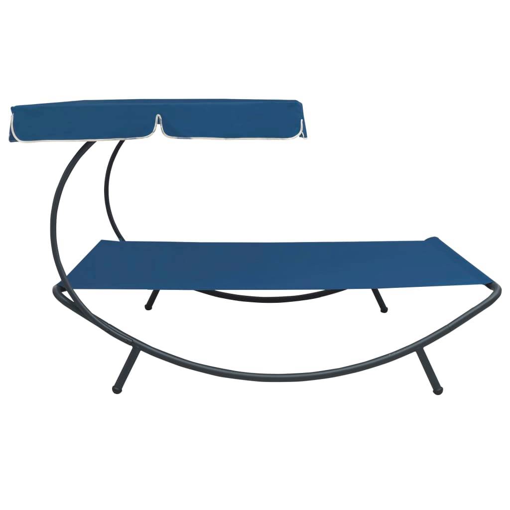 Helloshop26 - Lit de repos transat chaise longue d'extérieur 200 cm avec auvent bleu - Imagen 3