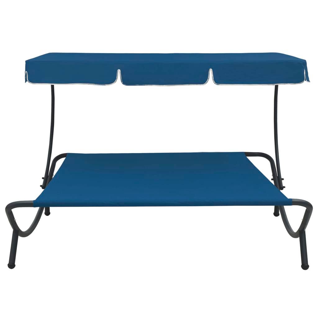Helloshop26 - Lit de repos transat chaise longue d'extérieur 200 cm avec auvent bleu - Imagen 2