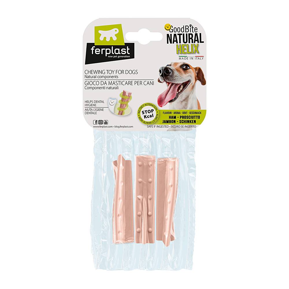 Ferplast - Ferplast GOODBITE NATURAL HELIX S jouet os à hélice pour l'hygiène dentaire, saveur de jambon, chien moyen-petit (3-10 Kg), naturel, 3 pièces de 16g - Imagen 1