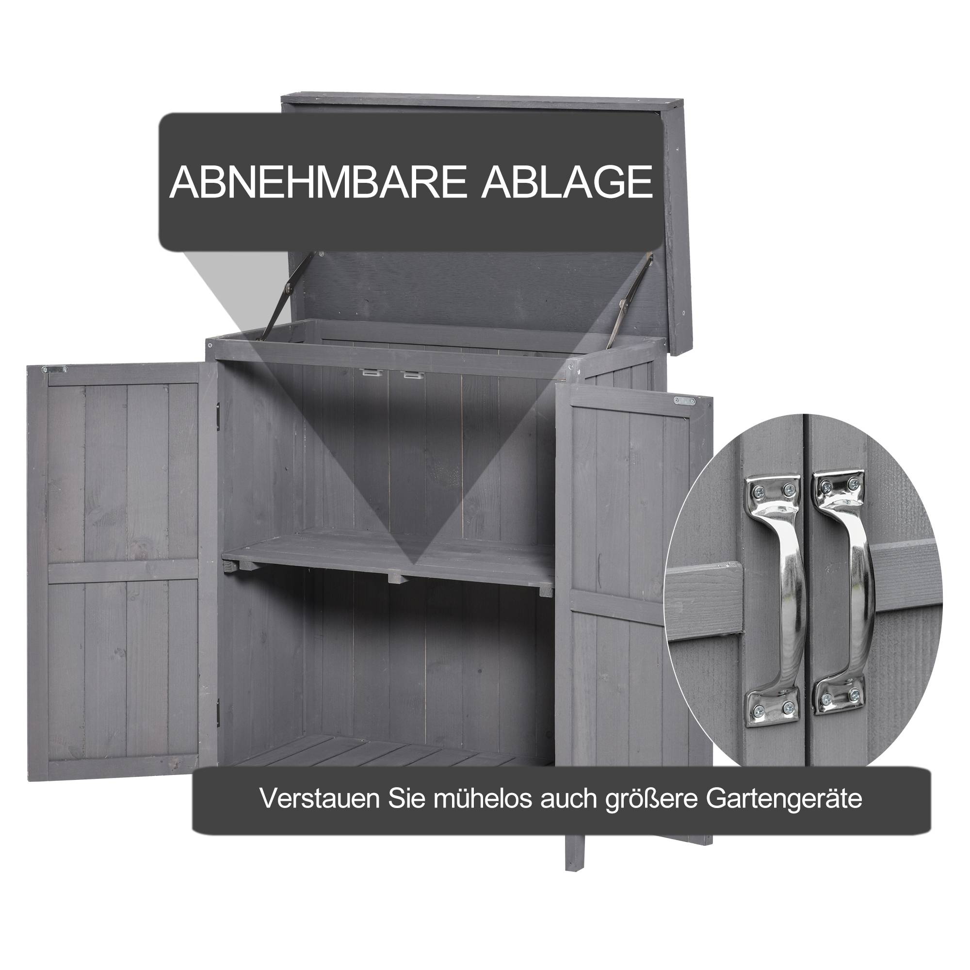 Armoire outils, double porte, couvercle rabattable, 2 étagères, résistante, bois naturel, gris, 74x43x88 cm - Image 8