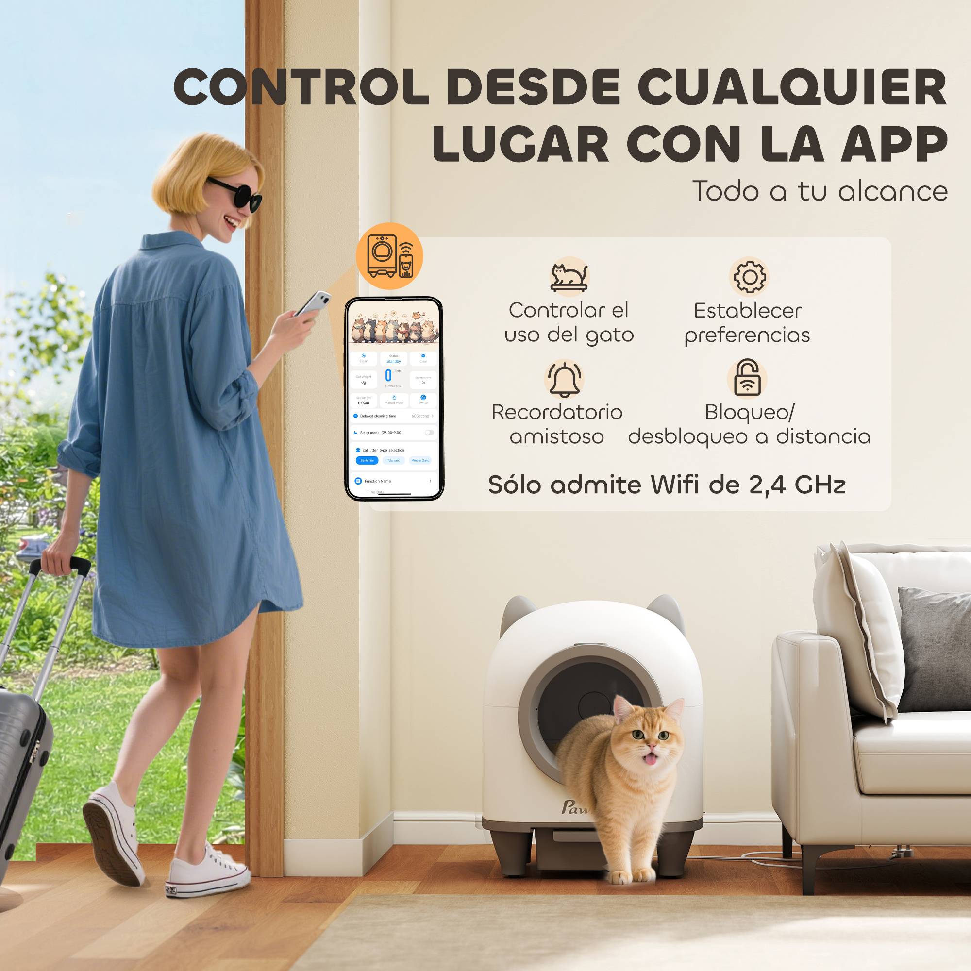 Litière chat auto-nettoyante 80L élimination odeurs contrôle APP sécurité 1 rouleau sacs - Image 7