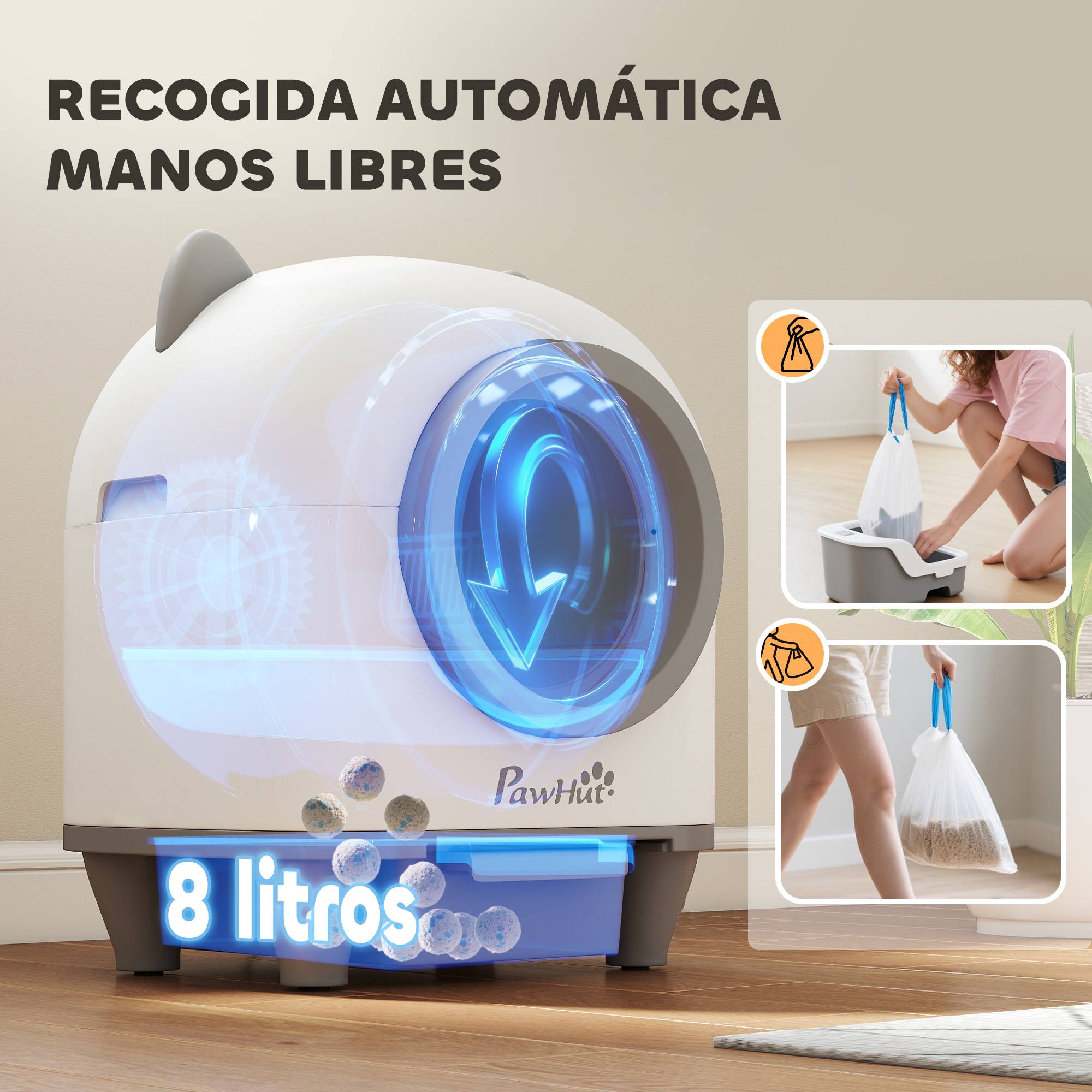 Litière chat auto-nettoyante 80L élimination odeurs contrôle APP sécurité 1 rouleau sacs - Image 8