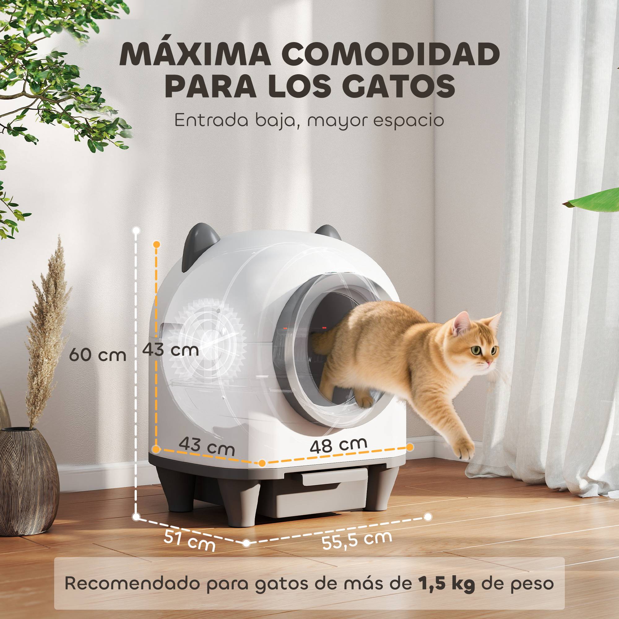 Litière chat auto-nettoyante 80L élimination odeurs contrôle APP sécurité 1 rouleau sacs - Image 5