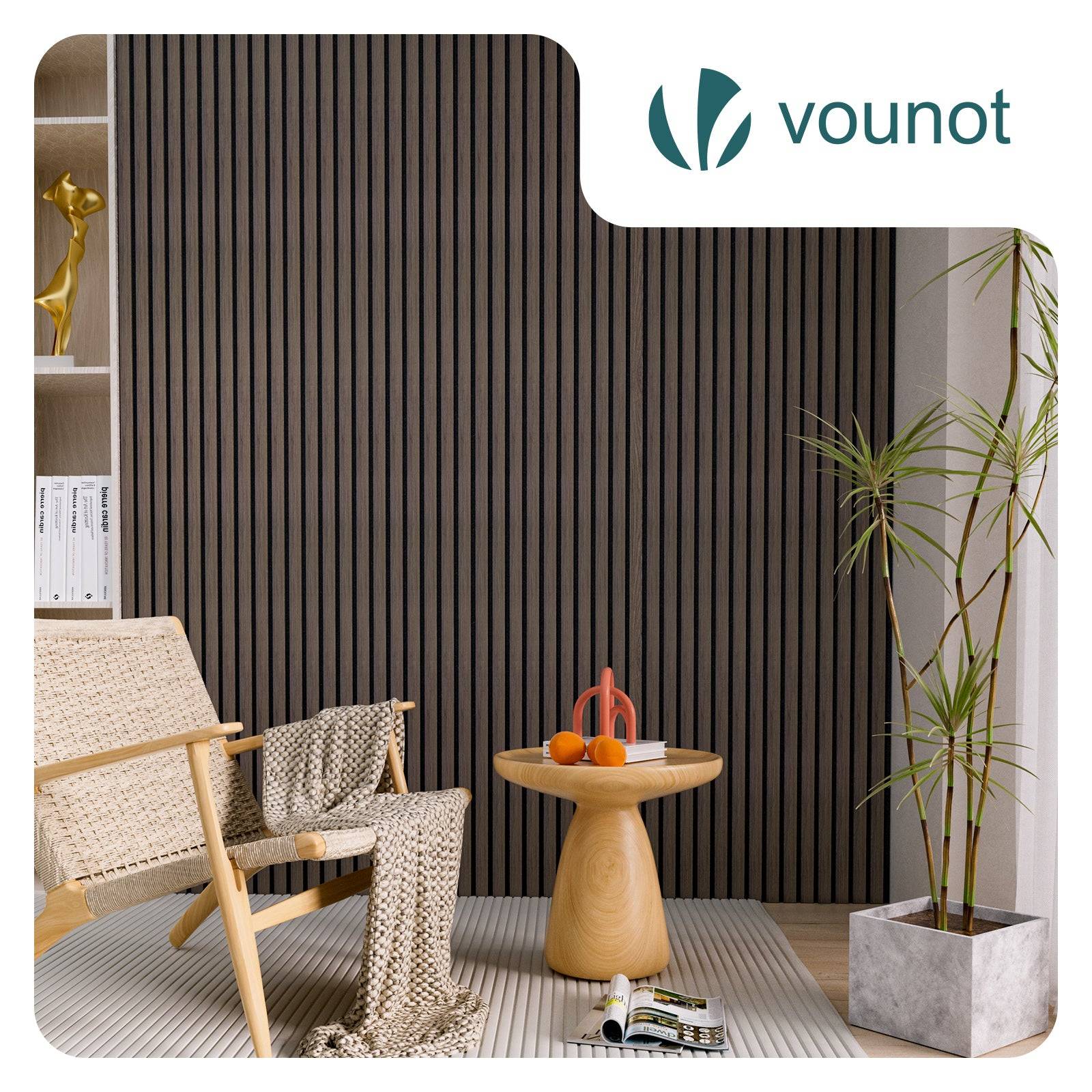 Lot de 4 panneaux acoustiques muraux Tasseaux en bois MDF avec feutre noir 120x60x2.1cm chene foncé - Image 2