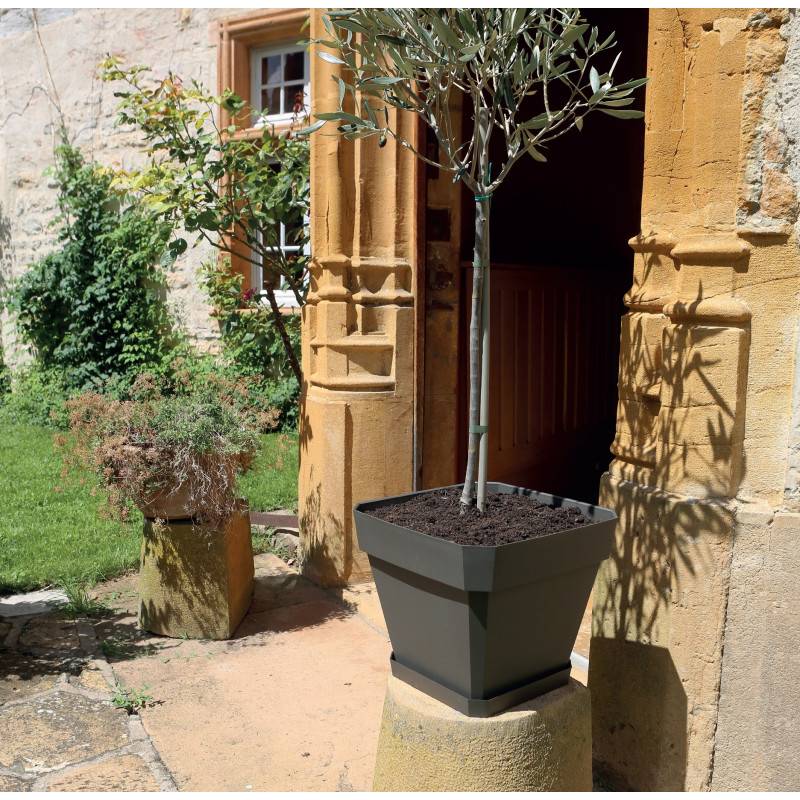 Riviera - Riviera Pot De Fleurs Carre Soleilla En Plastique - 49 X 49 X H 45 Cm - 65 L - Gris Paillete - Imagen 3