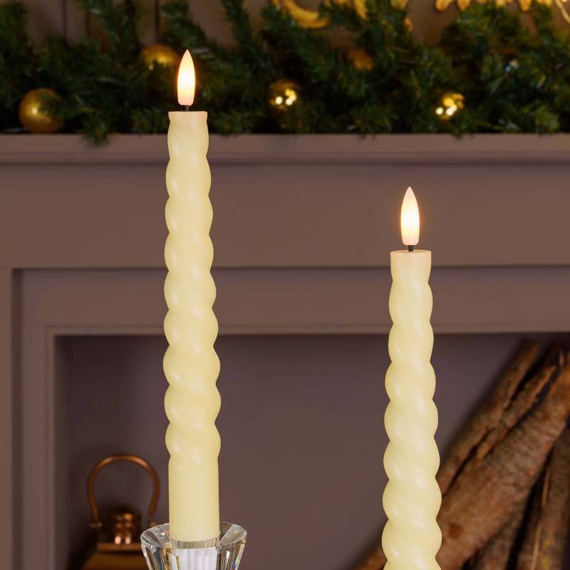 Lot de 2 chandelles en Spirale Torsadées Ø2,3cm H23cm Cire Ivoire ivoire flamme 3D avec Télécommande - Image 3