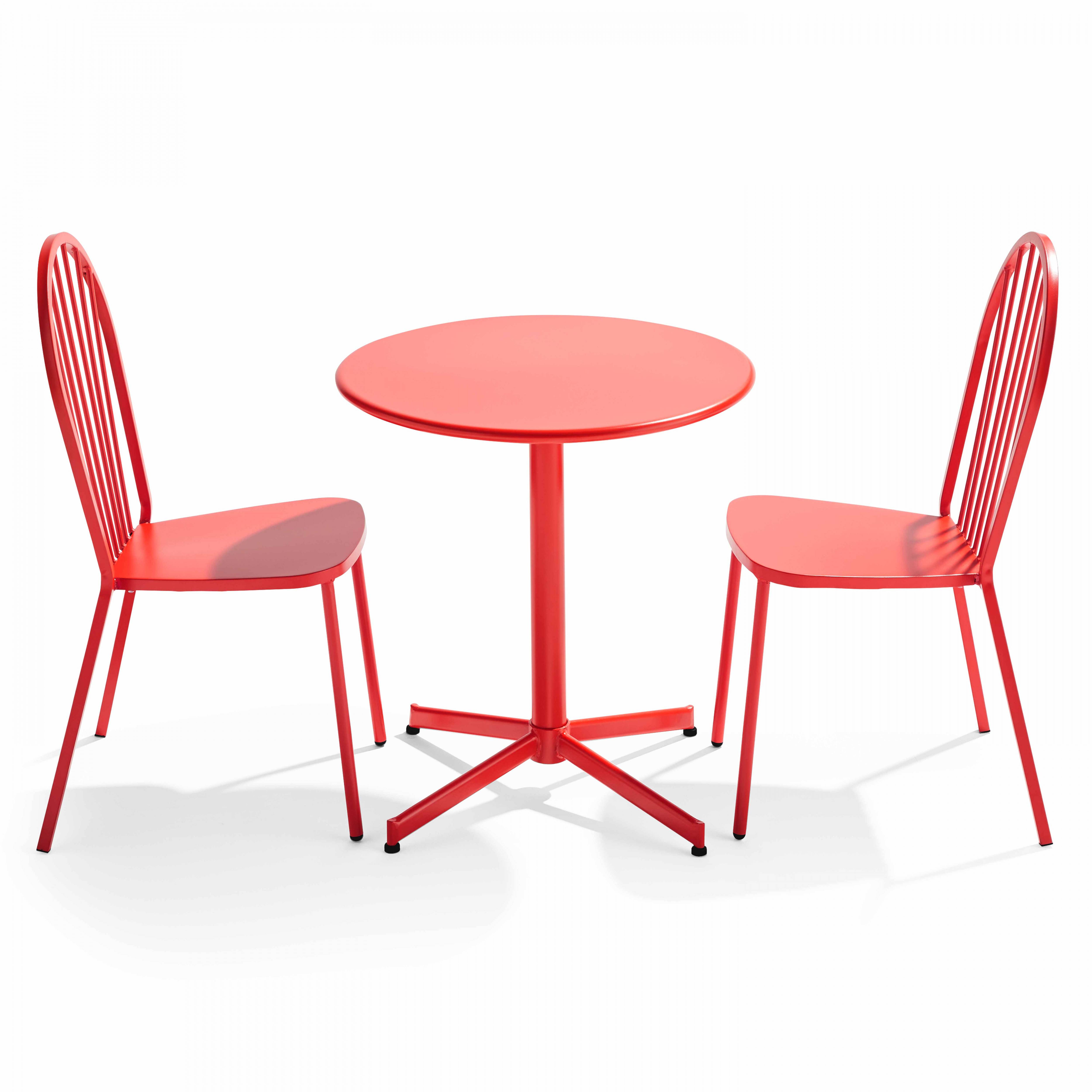Oviala - Ensemble table ronde et 2 chaises de jardin bistrot en métal rouge Palavas - Oviala - Imagen 1