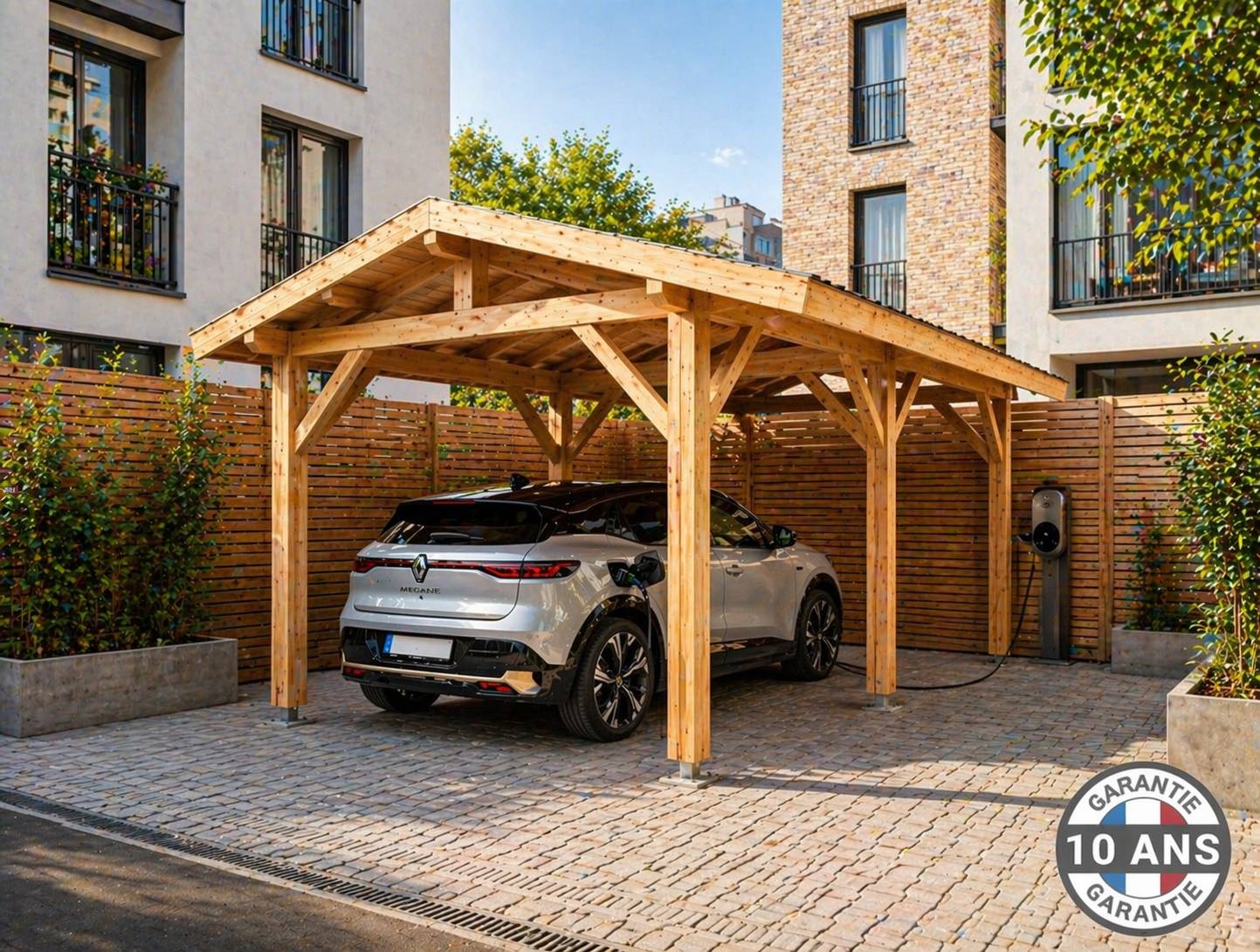 Carport bois 2 pentes en bois douglas 15 m², 6 poteaux. Abri voiture extérieur. garantie 10 ans - Image 7