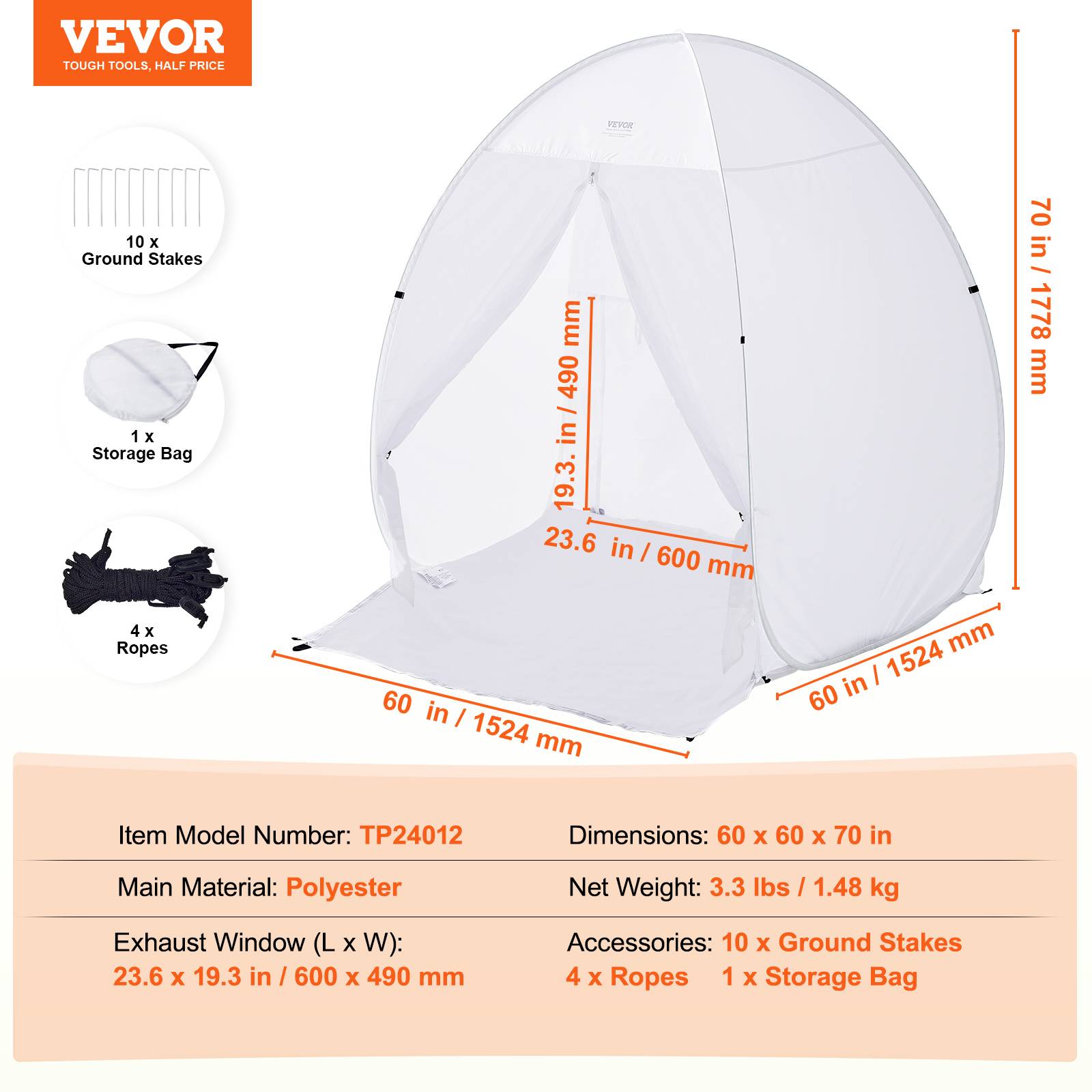Vevor - VEVOR Cabine peinture aérosol 60x60x70 po, portable, plancher, fenêtre. Pliable, bricolage. - Image 7