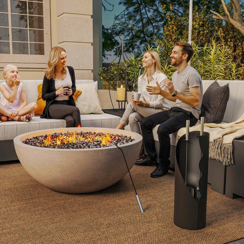 ComfortXL - Serviteur Cheminée Métal 4 Pièces Seau Pelle Balai Tisonnier Design Noir - ComfortXL Outdoor Living - Image 1