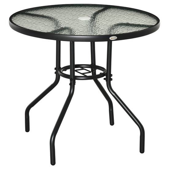 Table de jardin ronde métal verre extérieur trou pour parasol 80x72cm noir - ComfortXL Outdoor Living - Image 2