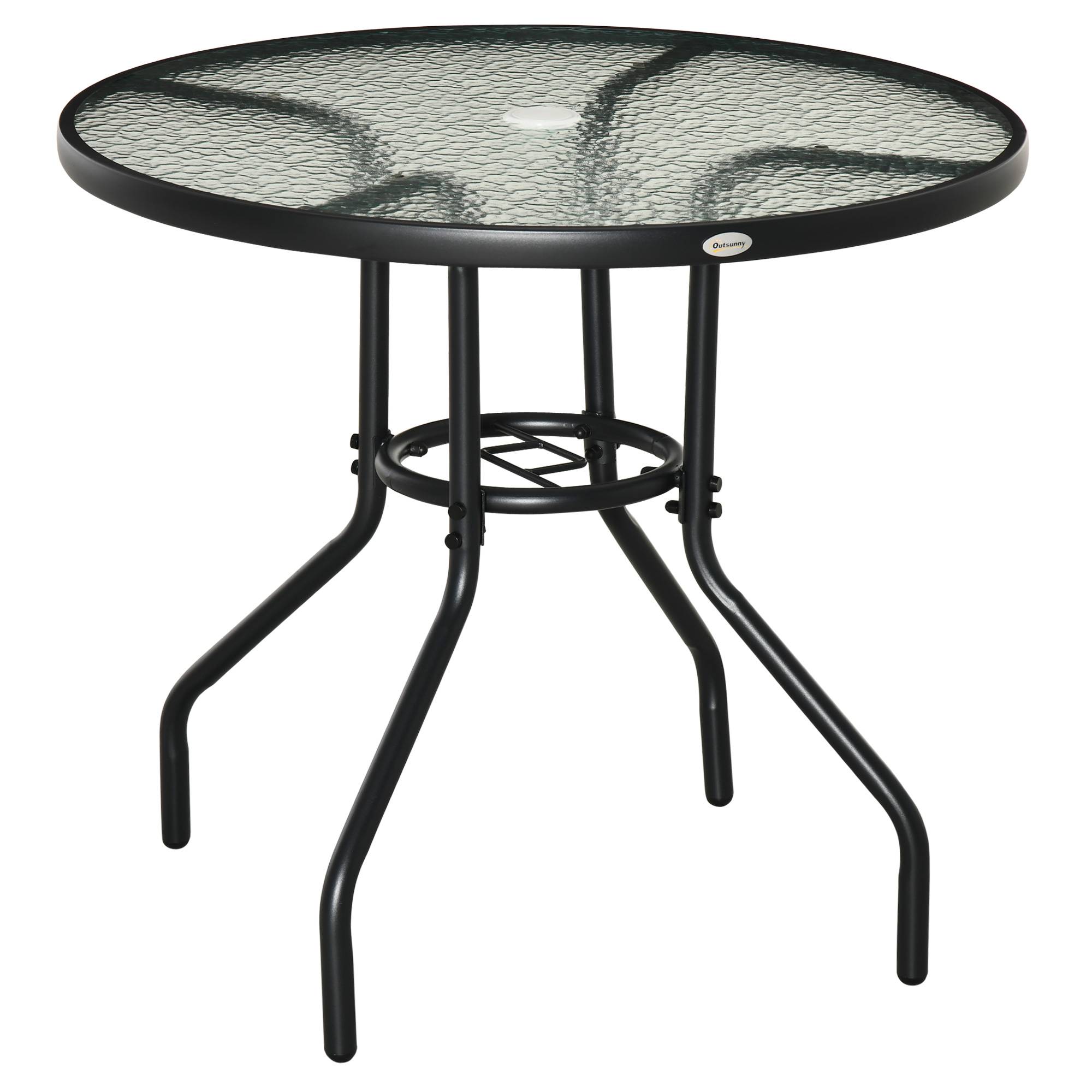 Table de jardin ronde métal verre extérieur trou pour parasol 80x72cm noir - ComfortXL Outdoor Living - Image 2