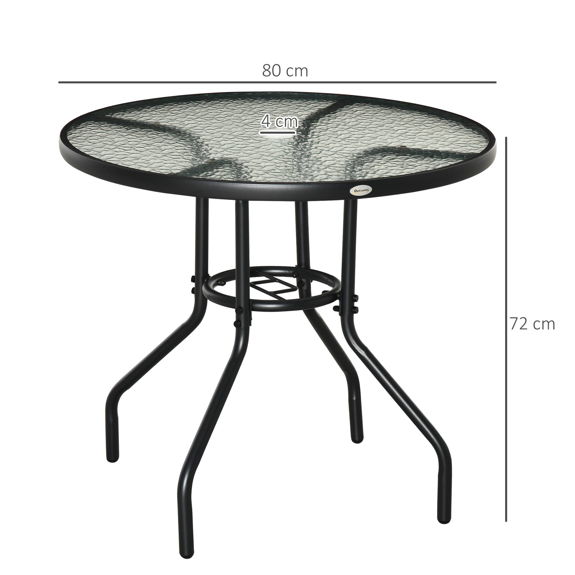 Table de jardin ronde métal verre extérieur trou pour parasol 80x72cm noir - ComfortXL Outdoor Living - Image 5
