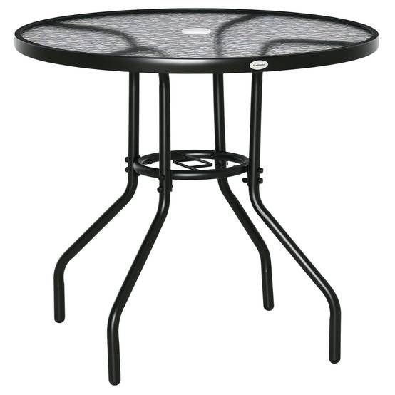 Table de jardin ronde métal verre extérieur trou pour parasol 80x72cm noir - ComfortXL Outdoor Living - Image 1
