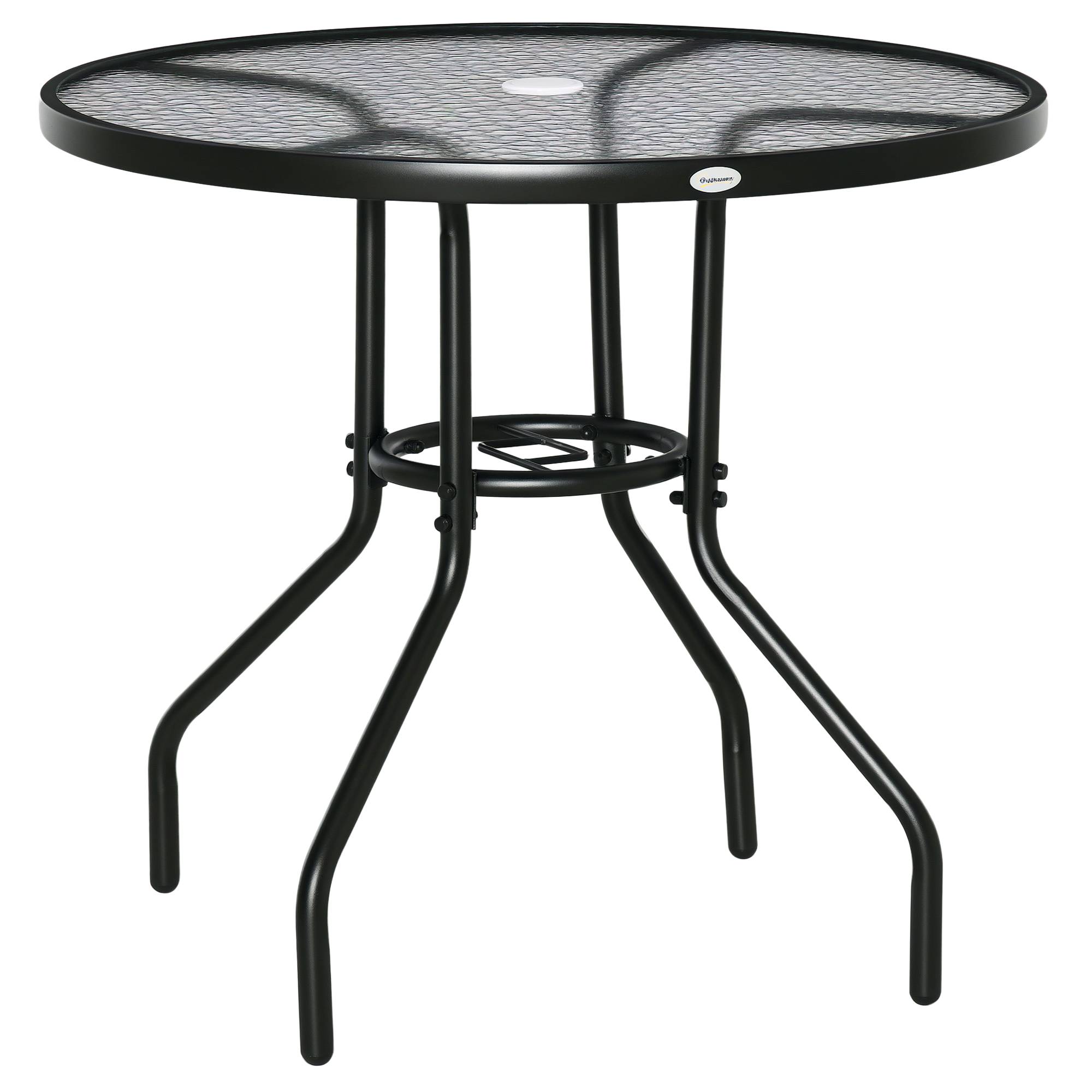 Table de jardin ronde métal verre extérieur trou pour parasol 80x72cm noir - ComfortXL Outdoor Living - Image 1