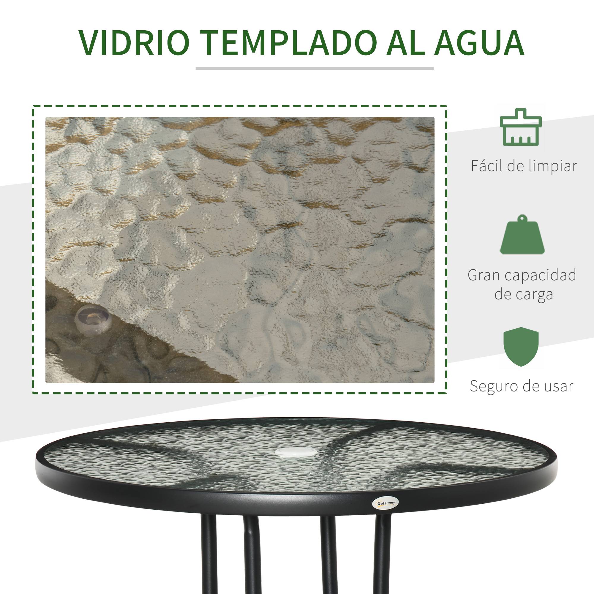 Table de jardin ronde métal verre extérieur trou pour parasol 80x72cm noir - ComfortXL Outdoor Living - Image 7