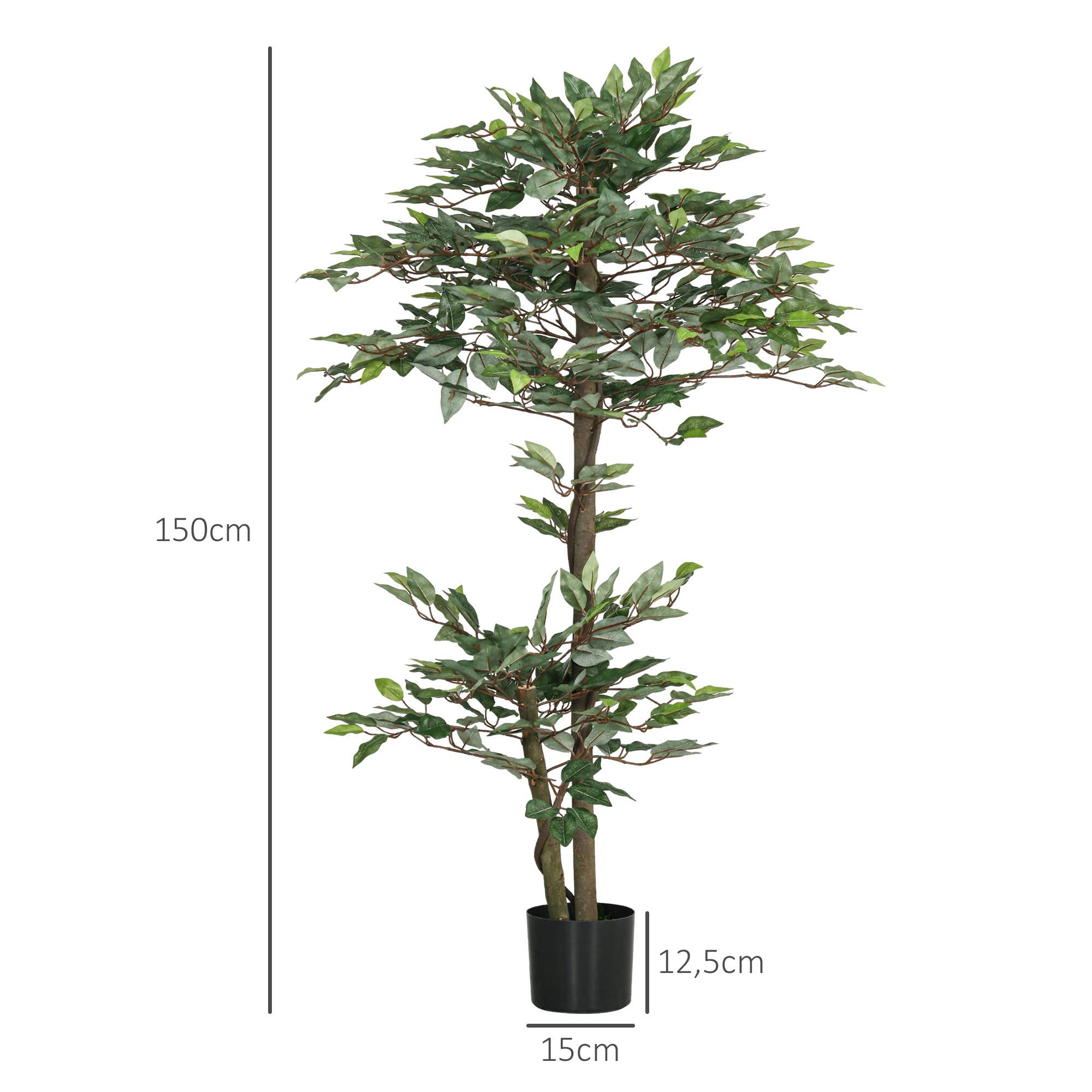 Sans Marque - Ficus artificiel de 150 cm avec 1008 feuilles, mousse et pot, plante artificielle verte décorative - Image 5