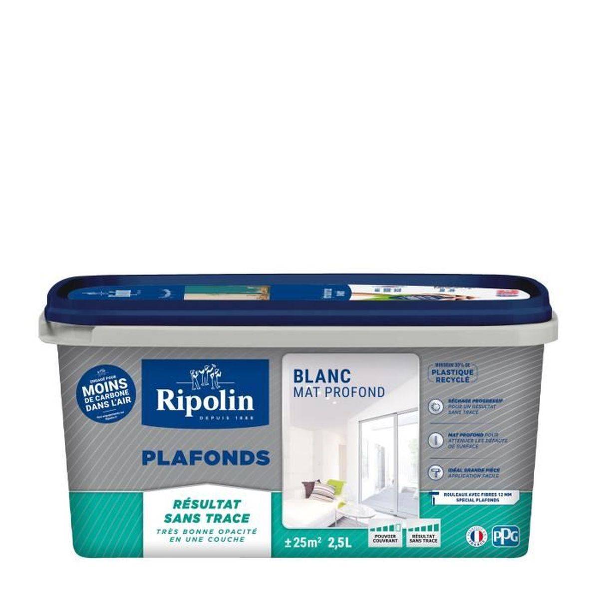 Ripolin - Peinture plafond acrylique blanche mate RIPOLIN Xpro3, finition sans traces - pot 2,5 L - Image 1