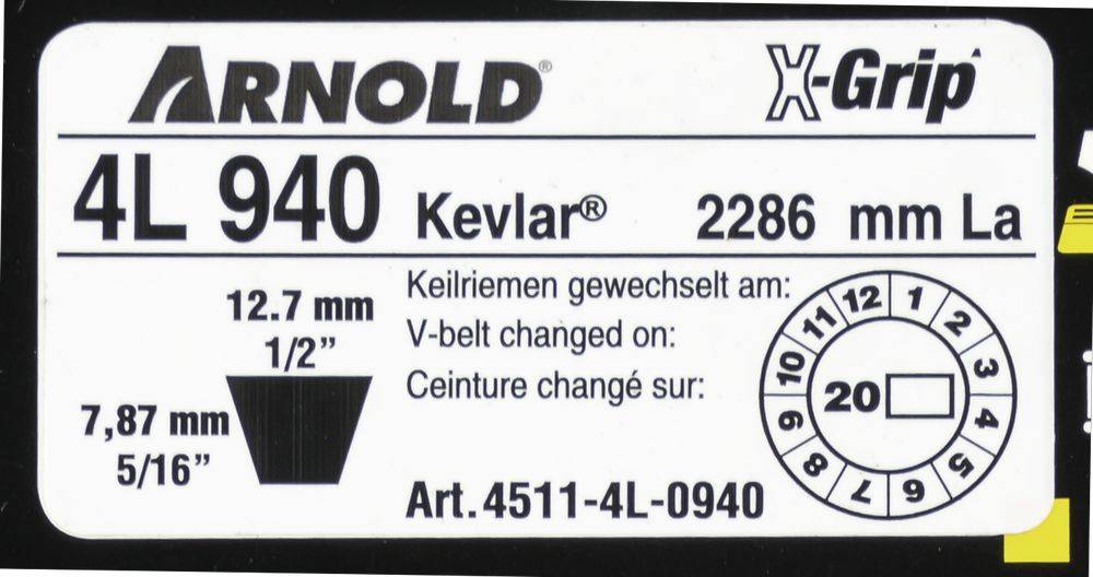 Arnold - Courroie trapézoïdale X-Grip V de type 4L940 Arnold - Imagen 2