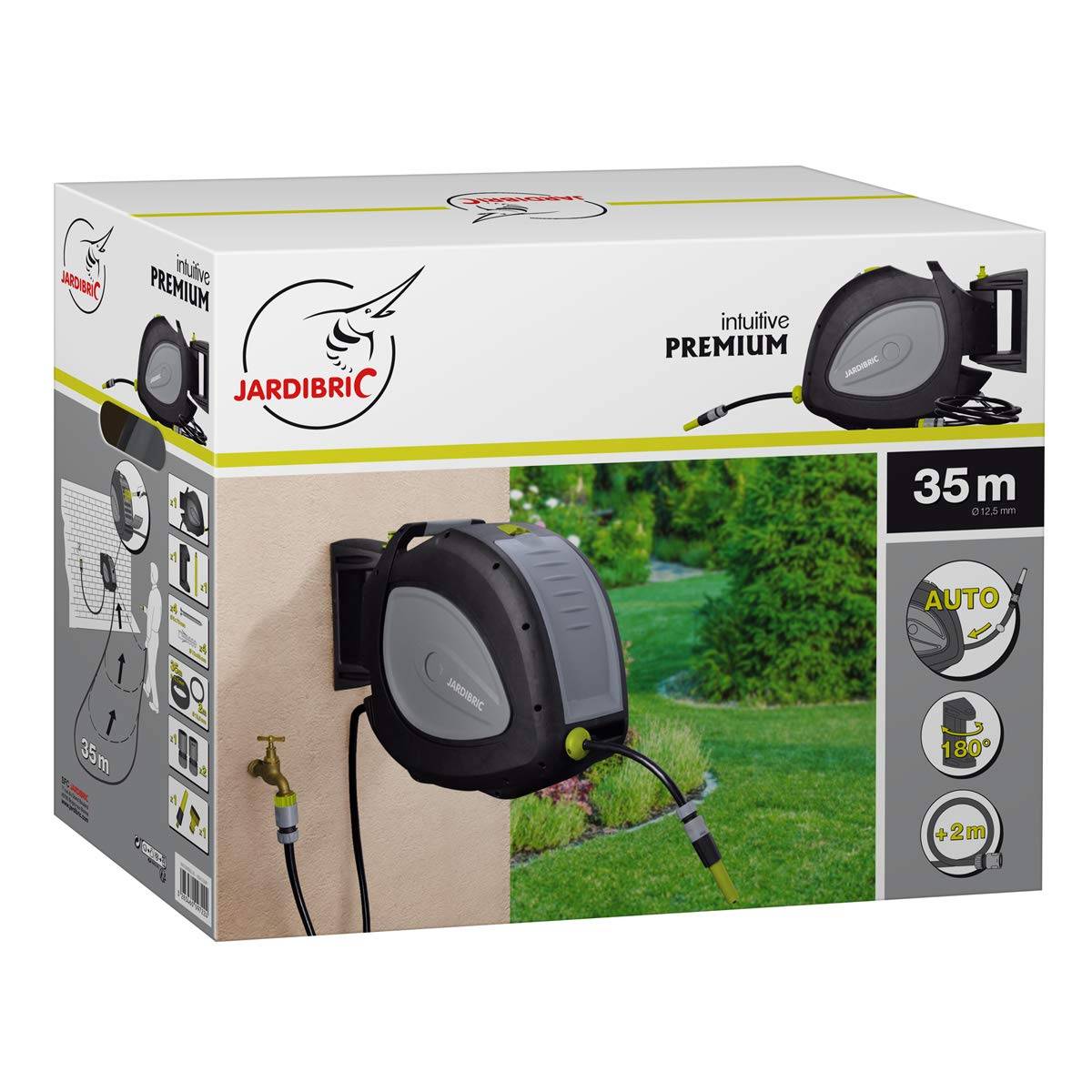 Jardibric - Jardibric - Dévidoir Arrosage Mural Automatique 35 m Ø12,5 mm - Enrouleur Rétractable Pivotant 180° - Rallonge 2 m + Lance et Raccords - Imagen 6