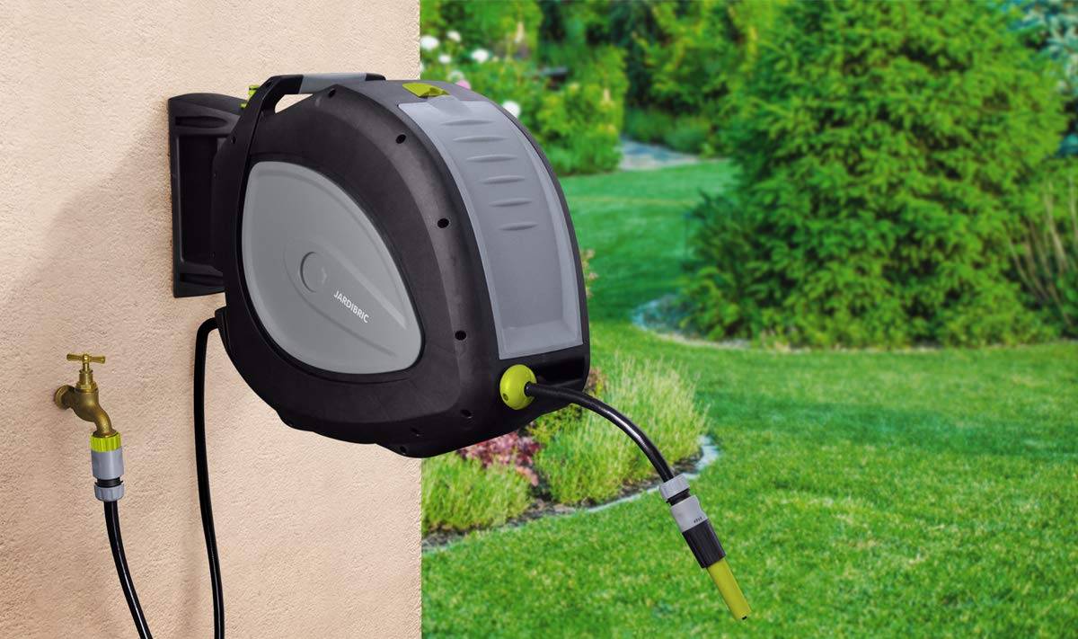 Jardibric - Jardibric - Dévidoir Arrosage Mural Automatique 35 m Ø12,5 mm - Enrouleur Rétractable Pivotant 180° - Rallonge 2 m + Lance et Raccords - Imagen 5