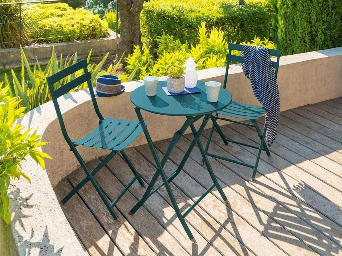 Hesperide - Salon de jardin rond en métal Greensboro Ø 60 cm Bleu Canard avec 2 chaises - Hespéride - Imagen 2