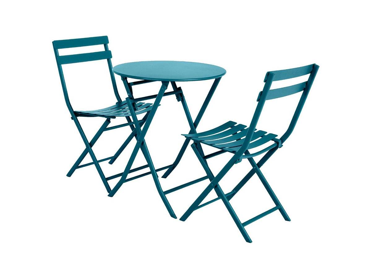 Hesperide - Salon de jardin rond en métal Greensboro Ø 60 cm Bleu Canard avec 2 chaises - Hespéride - Imagen 1