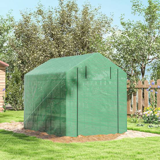 Serre de jardin serre d'hivernage avec étagères 3 niveaux porte enroulable tube en acier 244 x 180 x 210 cm vert - Image 10