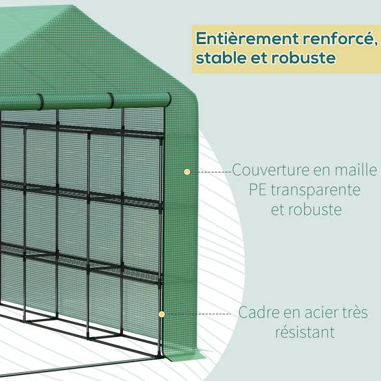 Serre de jardin serre d'hivernage avec étagères 3 niveaux porte enroulable tube en acier 244 x 180 x 210 cm vert - Image 8