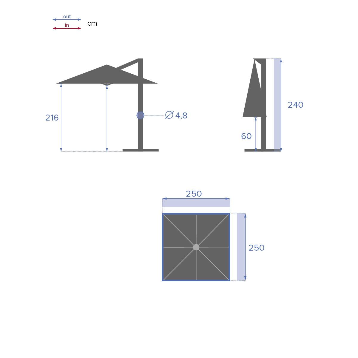 Hesperide - Parasol déporté carré "Manoa" vert olive D2,5x2,5m en acier Hespéride - Imagen 6