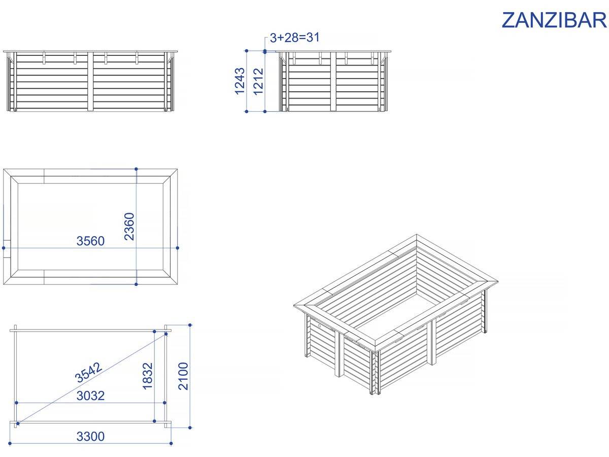 Habitat Et Jardin - Piscine Bois Rectangle " Zanzibar "- 3.50 X 2.30 X 1.24 M - Bâche à Bulles 180 µ - Bâche Hiver 280 G/m² -habitat Et Jardin - Image 4