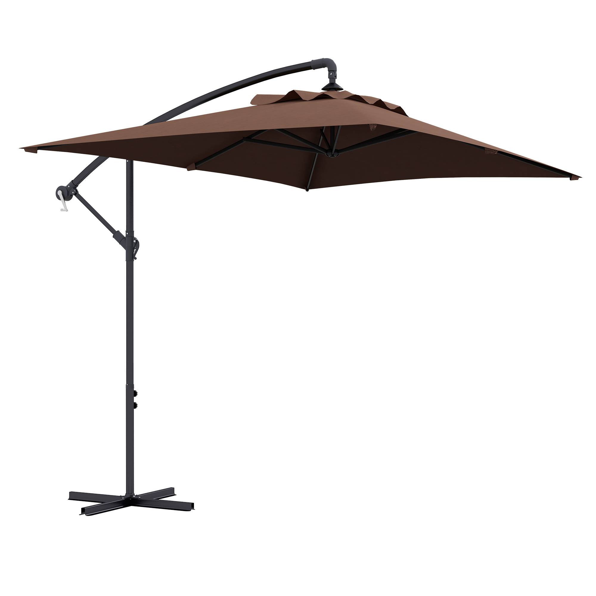 Parasol déporté parasol rectangulaire extérieur manivelle et 6 baleines acier protection UV dim. 294L x 193l x 250H cm