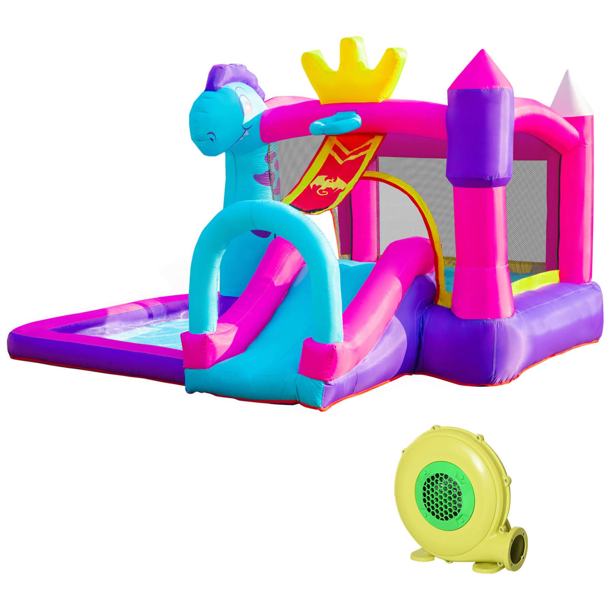 Château Gonflable avec Toboggan, Trampoline, Piscine et Panier, Souffleur 350W Inclus, Multicolore - Image 2